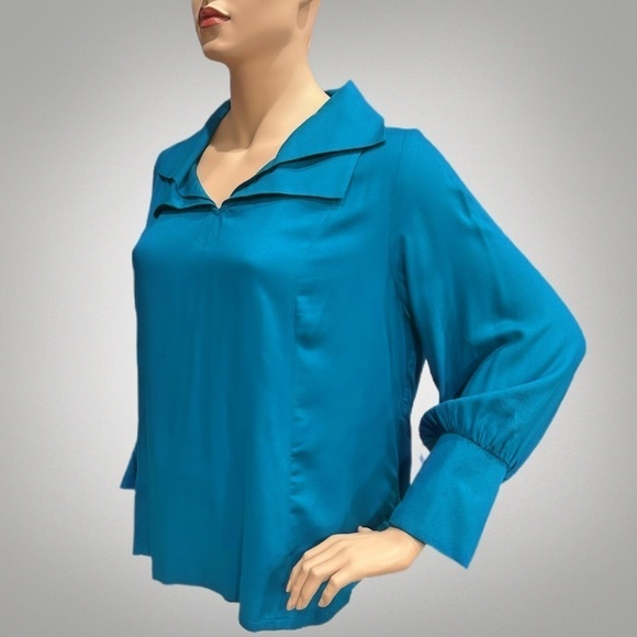 Igigi Segovia Poet Blouse Plus Size 20, Peacock Green, Puffy Sleeves Cuffs NWOT - Picture 11 of 15